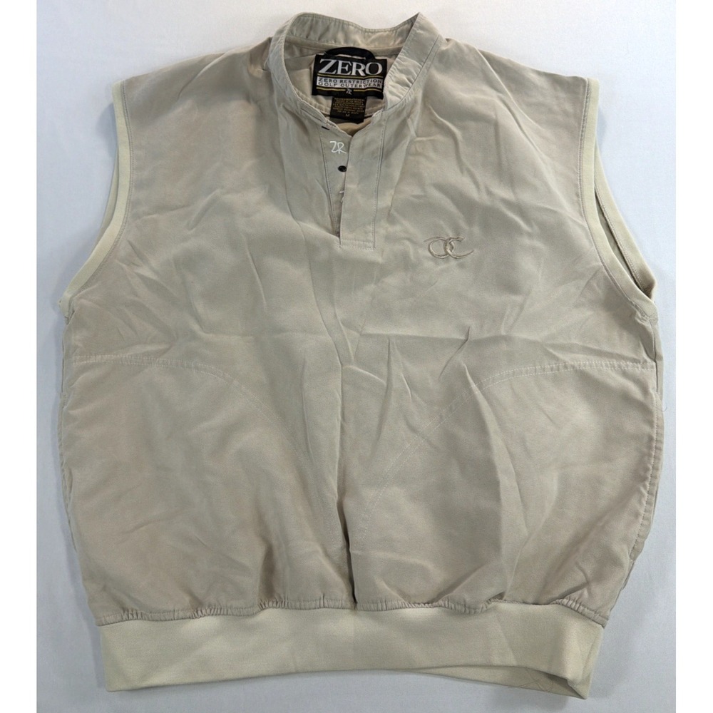 Vintage Zero Restriction Mens Medium Beige Golf Vest USA Lightweight Windbreaker